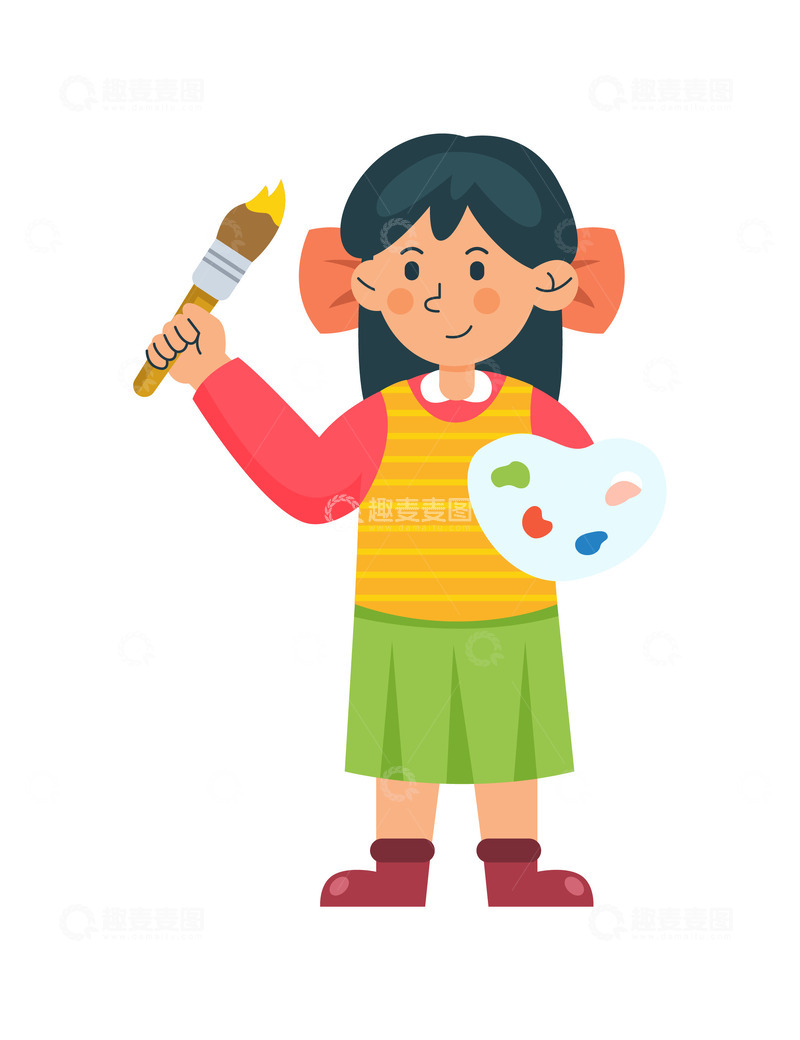 源文件下载【趣麦麦图】卡通简约拿着画笔的小孩子