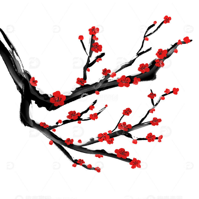 寒冬水墨梅花边框装饰元素