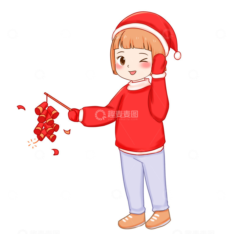 源文件下载【趣麦麦图】冬至元素节日放鞭炮女生