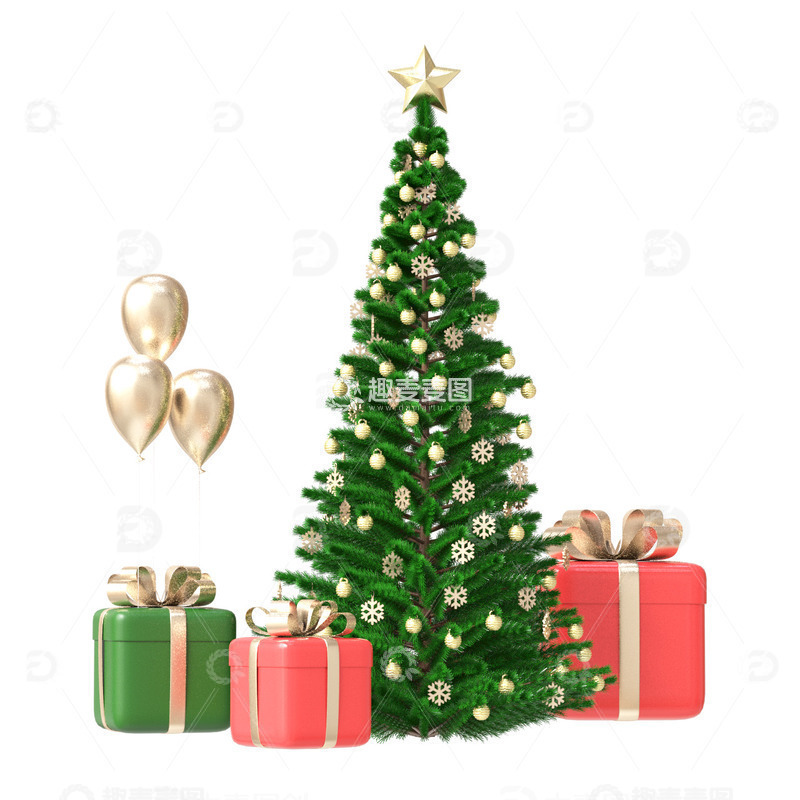 源文件下载【趣麦麦图】圣诞节圣诞树礼物盒蝴蝶结