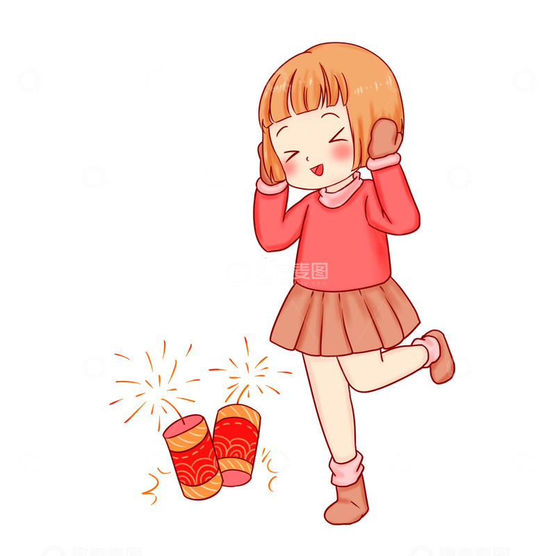 源文件下载【趣麦麦图】冬至元素放鞭炮人物捂耳朵