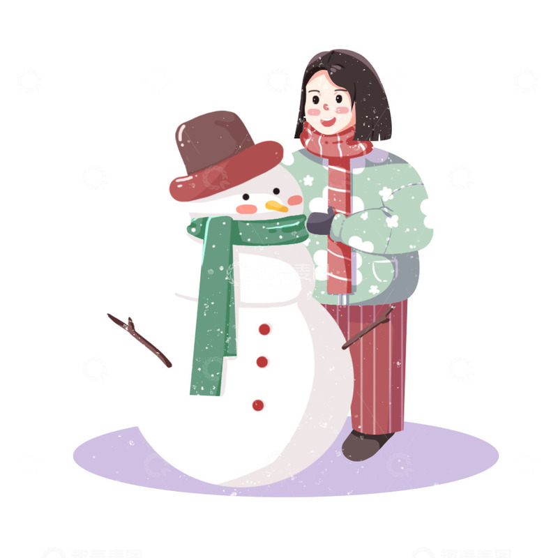 源文件下载【趣麦麦图】简约冬日节气雪人堆雪人