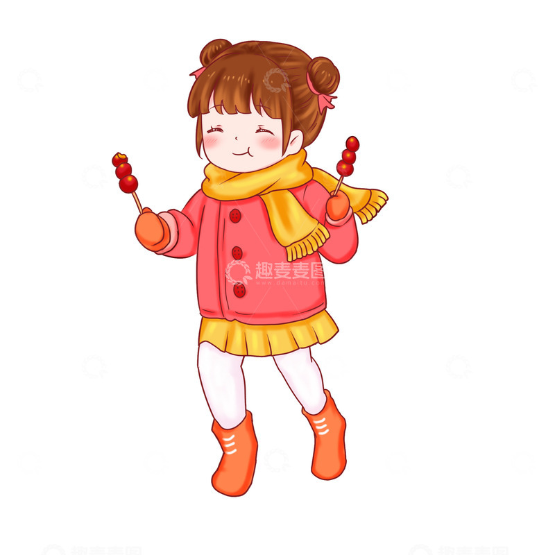 源文件下载【趣麦麦图】冬至元素吃冰糖葫芦的人物