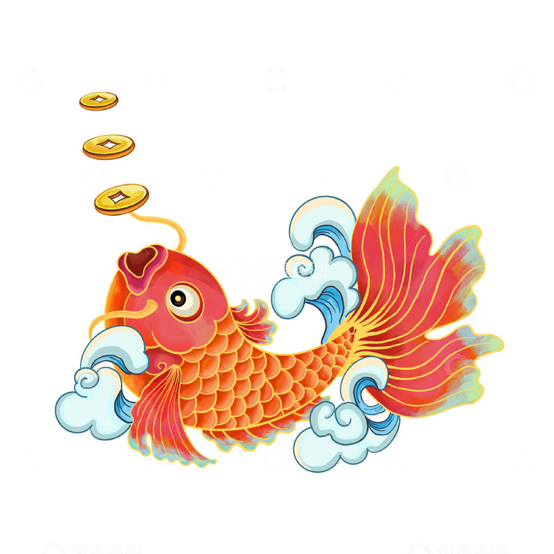 源文件下载【趣麦麦图】锦鲤新春金币海浪