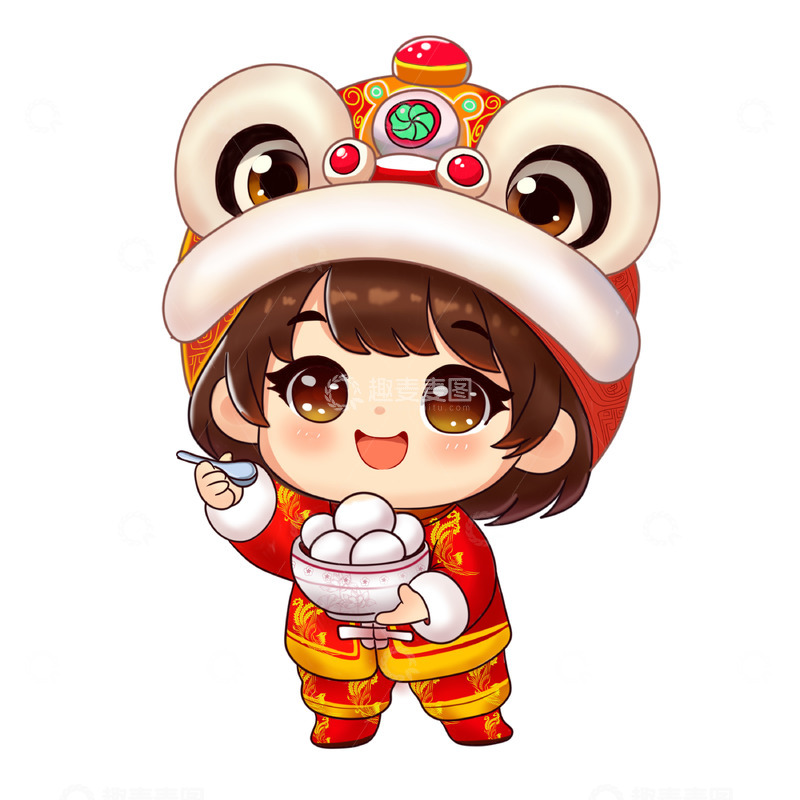 源文件下载【趣麦麦图】可爱小女孩手端一碗汤圆