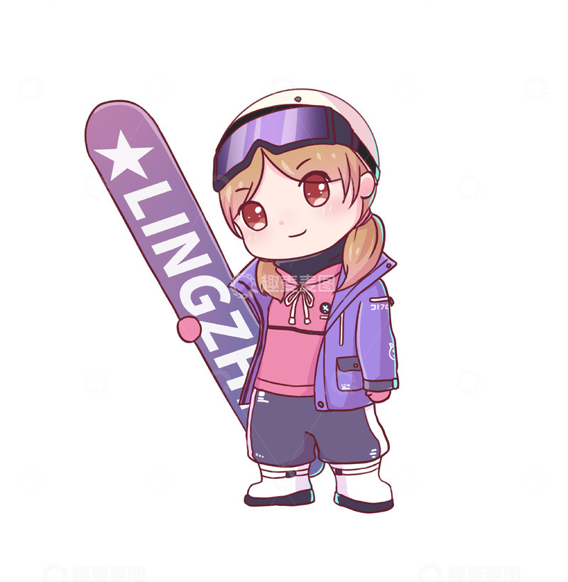 源文件下载【趣麦麦图】冬季大雪滑雪少女
