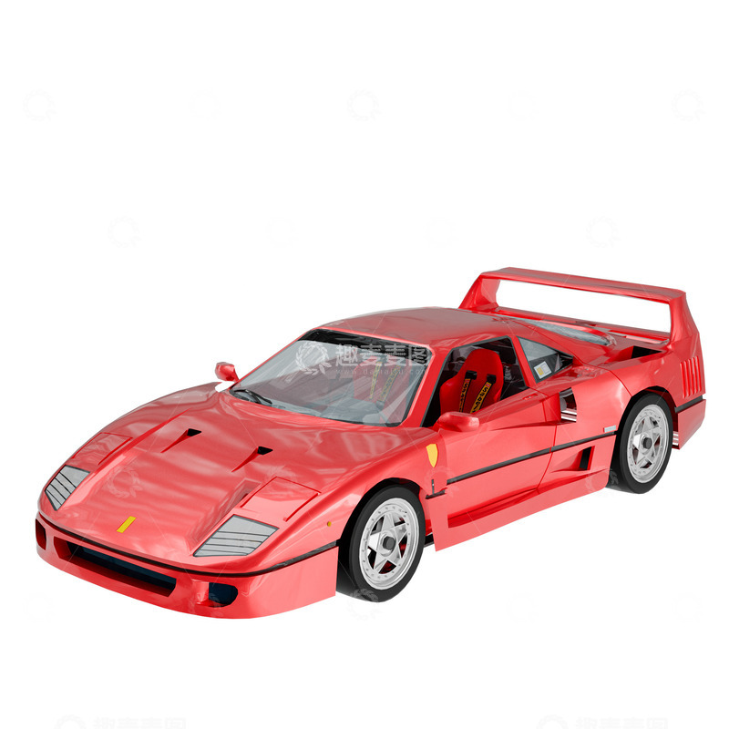 源文件下载【趣麦麦图】复古带尾翼红色跑车