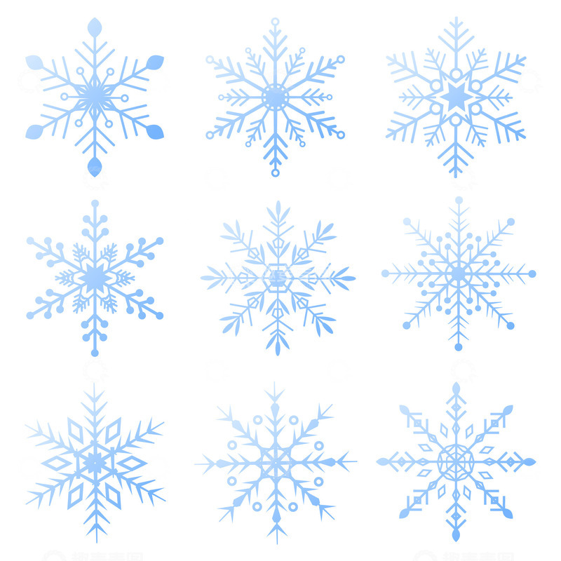 源文件下载【趣麦麦图】蓝色小清新冬季圣诞节雪花装饰图标元素