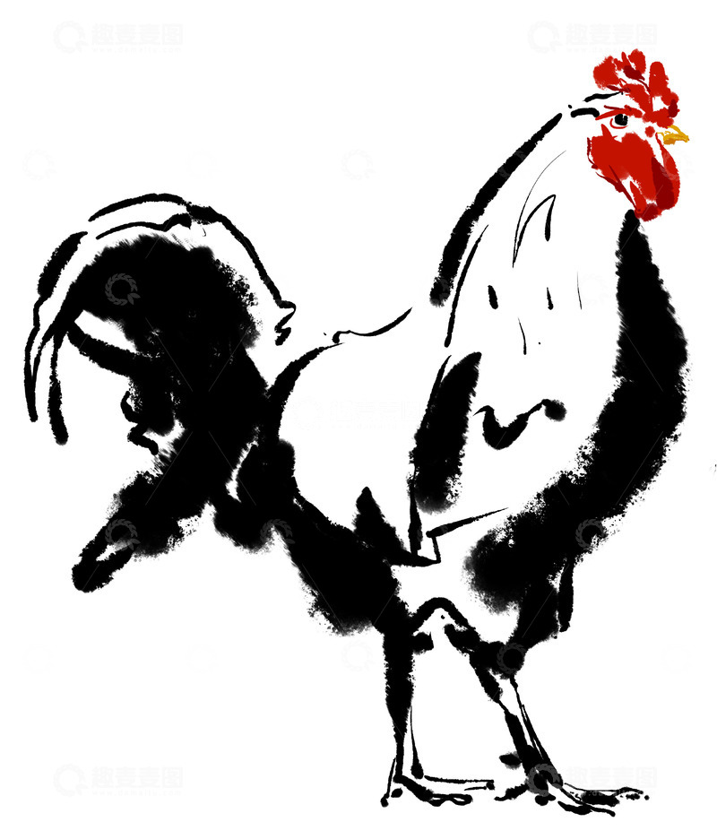 源文件下载【趣麦麦图】水墨公鸡吉祥物