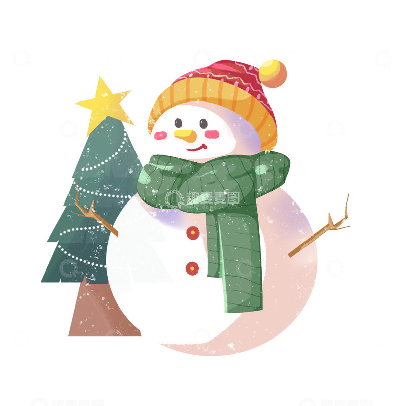 源文件下载【趣麦麦图】圣诞节简约雪人圣诞树