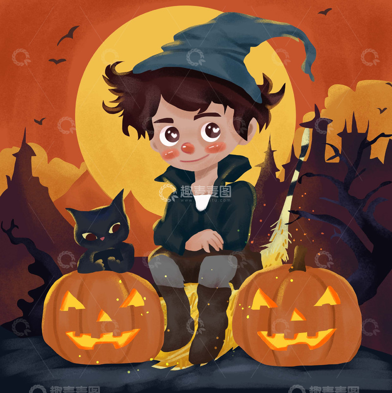 源文件下载【趣麦麦图】万盛节小男孩儿插卡通手绘插画