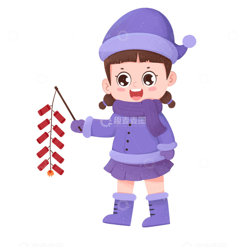 源文件下载【趣麦麦图】卡通手绘女孩在冬至节气放鞭炮