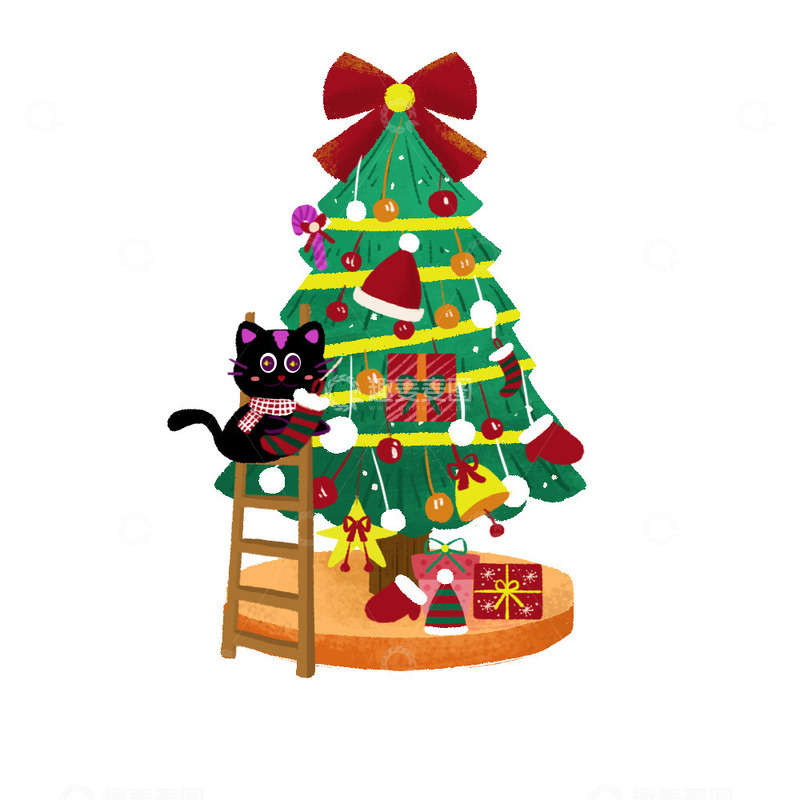 源文件下载【趣麦麦图】小猫挂礼物圣诞树元素