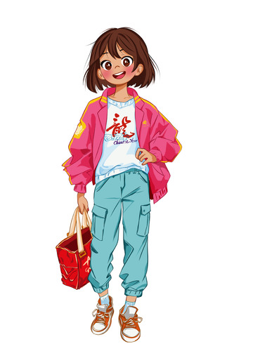 卡通手绘休闲职业逛街女性龙年2024