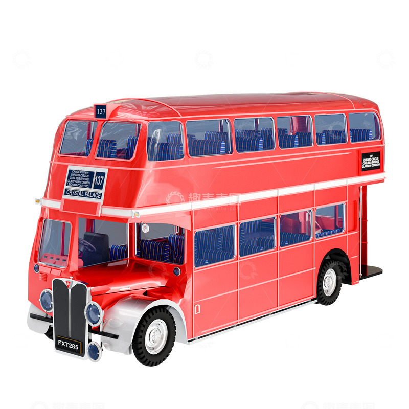 源文件下载【趣麦麦图】红色双层巴士