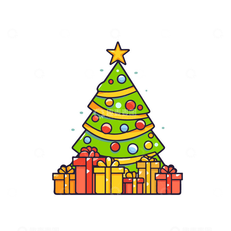 源文件下载【趣麦麦图】卡通圣诞树插画