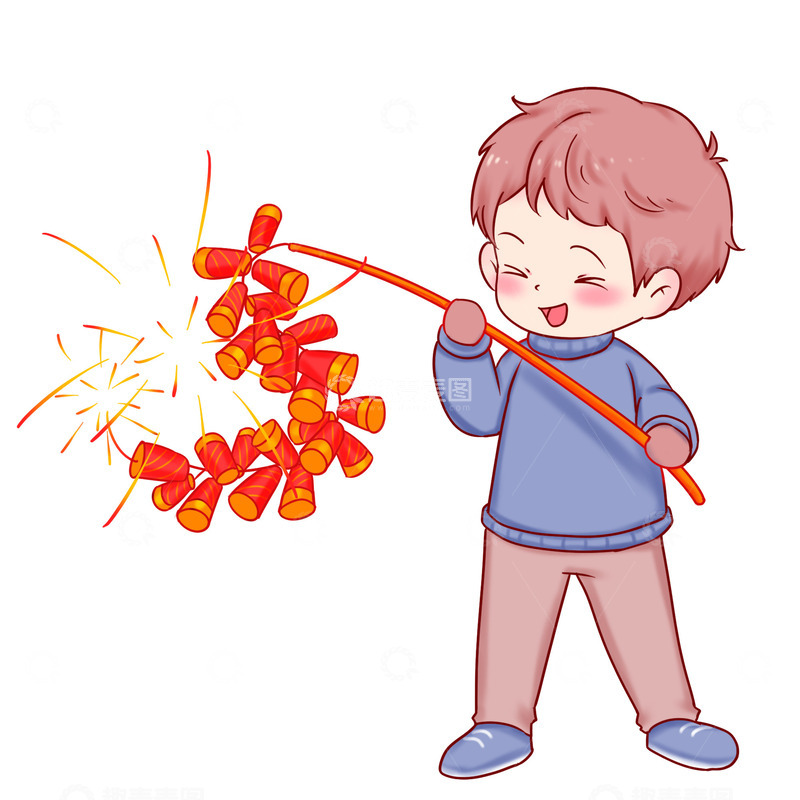 元旦元素放鞭炮庆祝人物