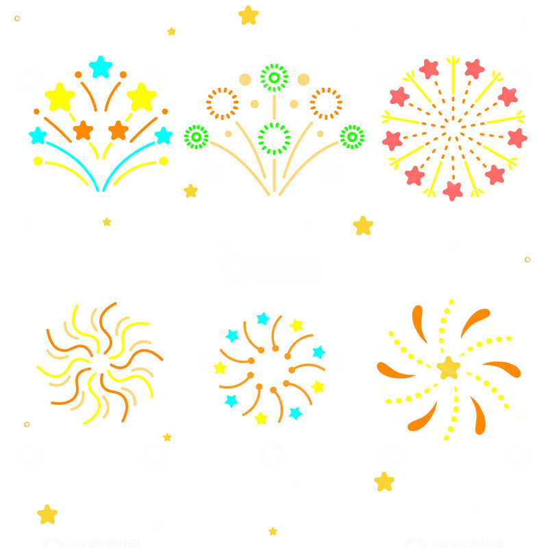 源文件下载【趣麦麦图】元旦新年跨年节日放烟花矢量元素