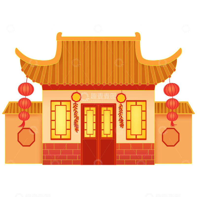 源文件下载【趣麦麦图】新年房屋红灯笼装饰