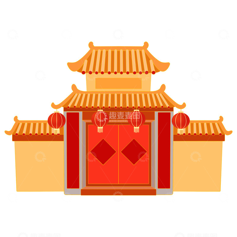 源文件下载【趣麦麦图】新年房屋红灯笼