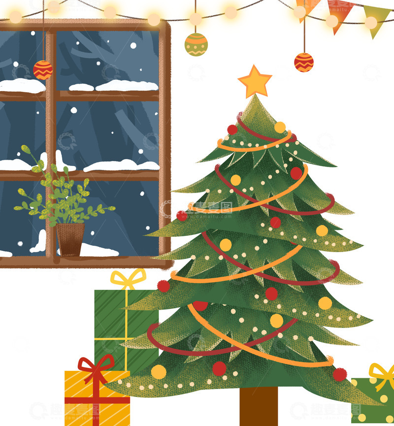 源文件下载【趣麦麦图】圣诞树插画图片