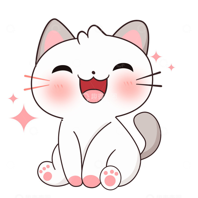 源文件下载【趣麦麦图】可爱萌宠白色猫咪卡通手绘插画