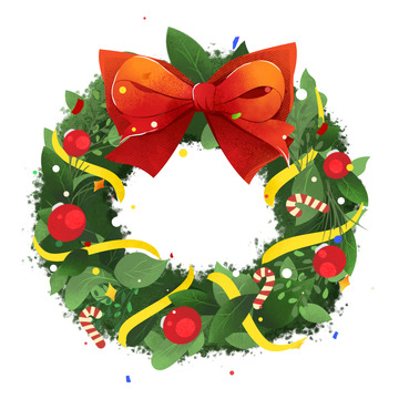 圣诞节节日圣诞花环手绘插画元素