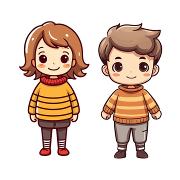 穿着毛衣的男孩女孩