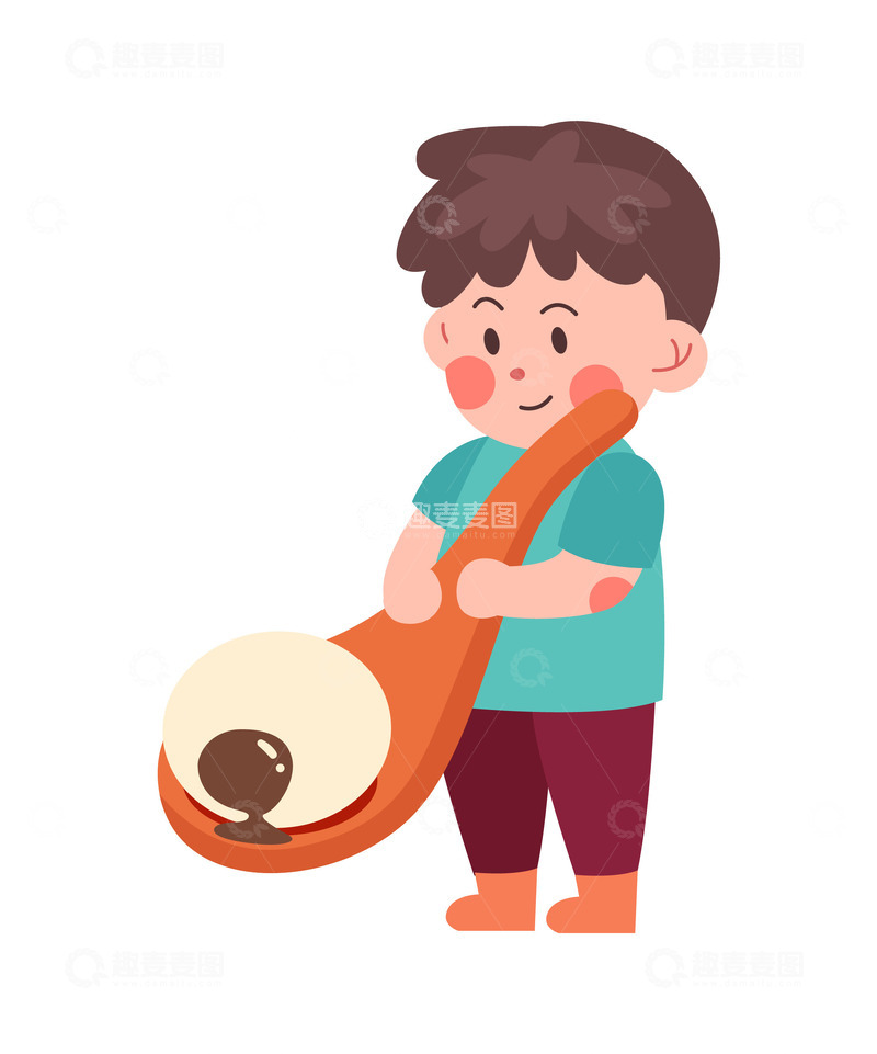 源文件下载【趣麦麦图】卡通简约拿着一勺汤圆的孩子