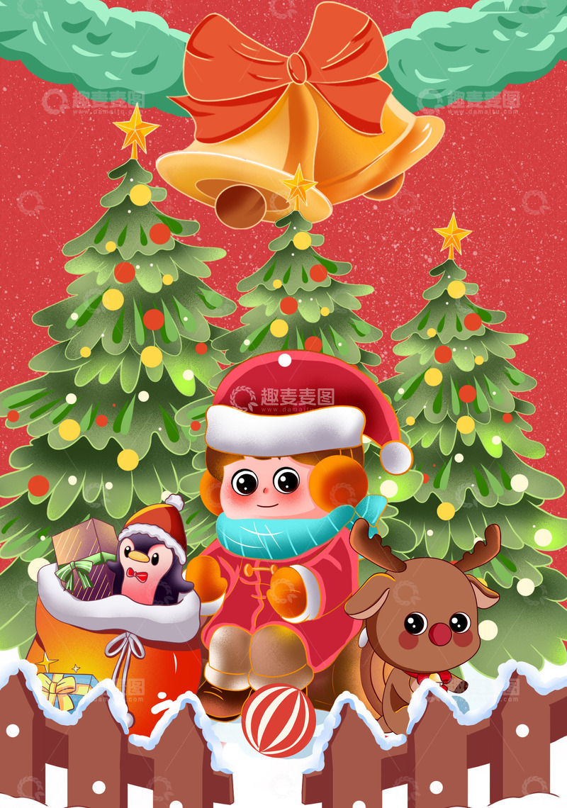 源文件下载【趣麦麦图】手绘圣诞节海报背景插画