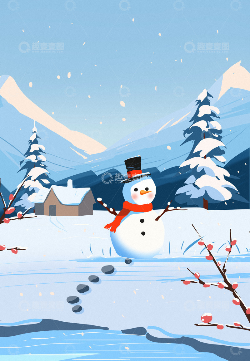 源文件下载【趣麦麦图】二十四节气冬天冬至圣诞雪人背景海报