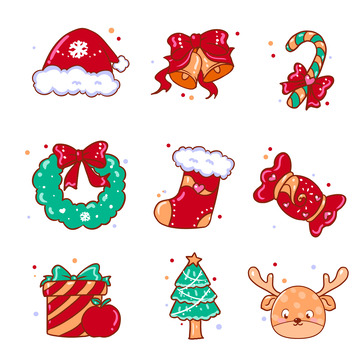 圣诞节装饰元素圣诞帽铃铛糖果麋鹿礼物