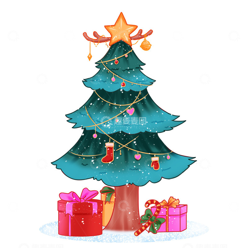 源文件下载【趣麦麦图】圣诞树元素星星礼物圣诞袜铃铛