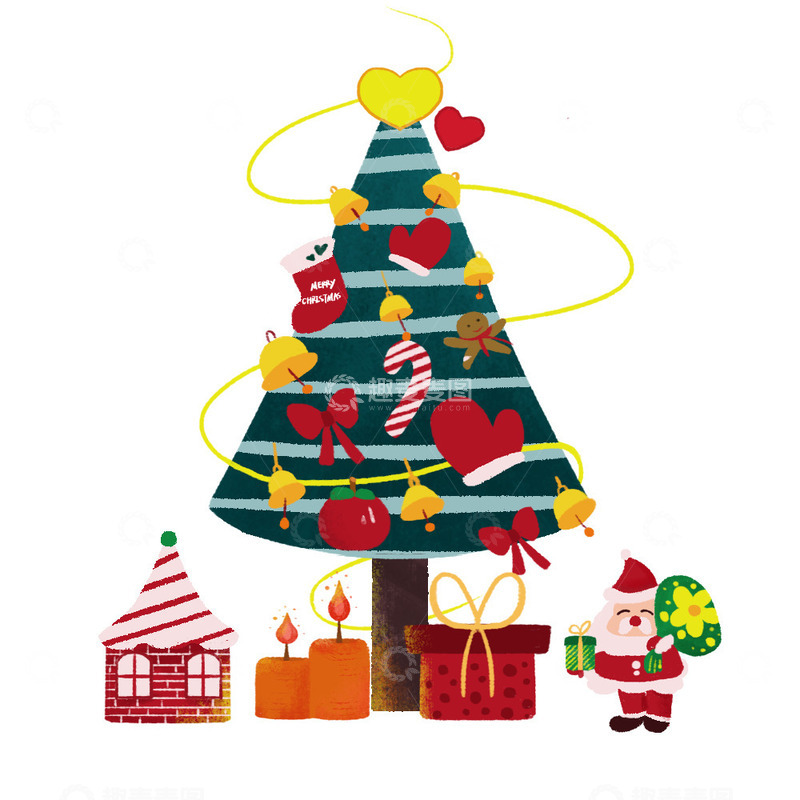 源文件下载【趣麦麦图】圣诞树圣诞老人背礼物元素