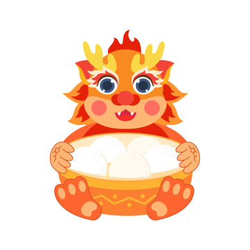 卡通简约抱着汤圆的祥龙