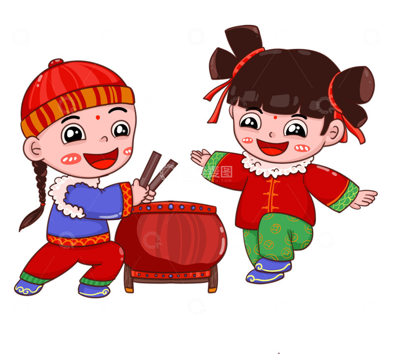 源文件下载【趣麦麦图】过年打鼓的小孩