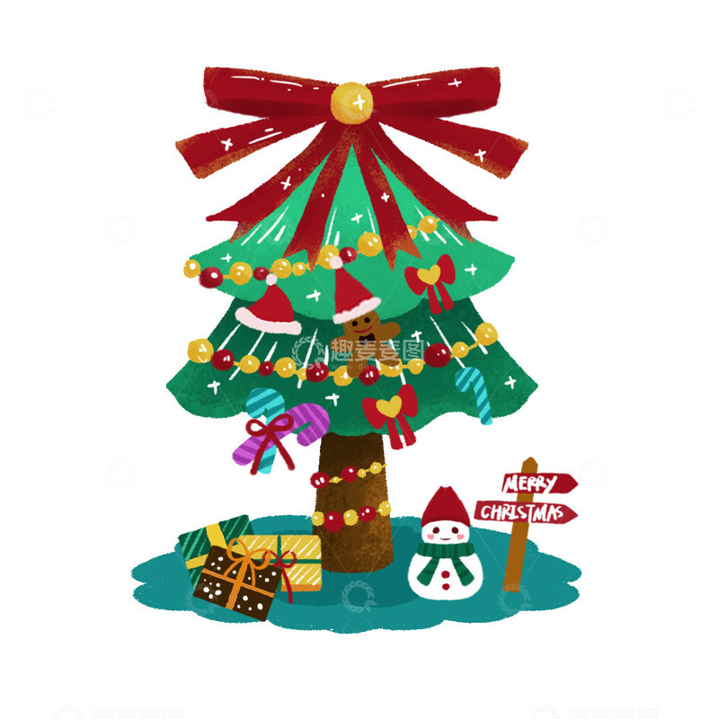 源文件下载【趣麦麦图】圣诞树雪人礼盒姜饼元素
