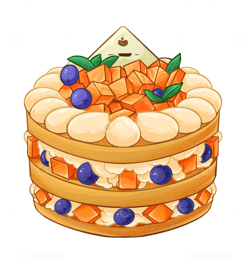 源文件下载【趣麦麦图】美味甜品芒果蓝莓奶油蛋糕