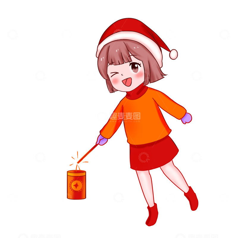 源文件下载【趣麦麦图】-元旦海报背景元素点鞭炮人物