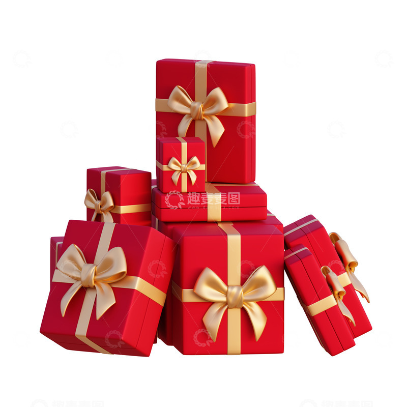 源文件下载【趣麦麦图】蝴蝶结红色礼盒堆3D促销元素