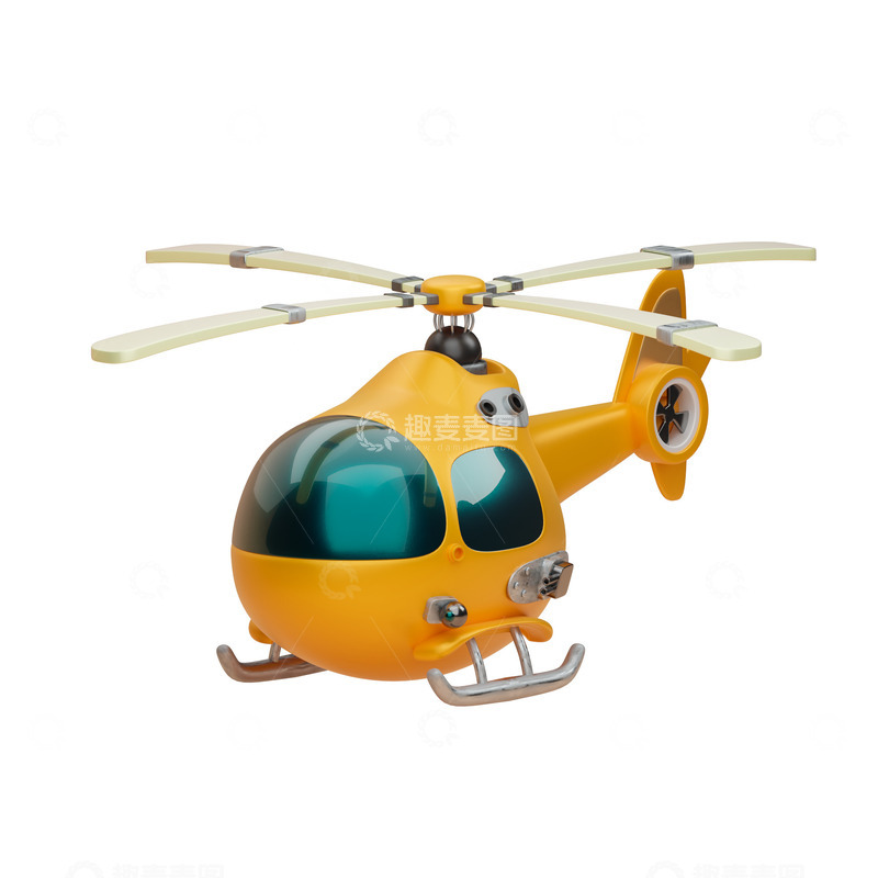 源文件下载【趣麦麦图】黄色卡通螺旋桨直升飞机3D模型
