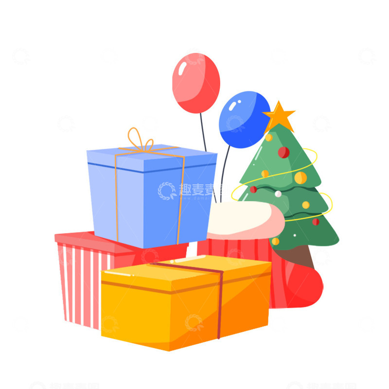 源文件下载【趣麦麦图】简约扁平圣诞节圣诞礼物