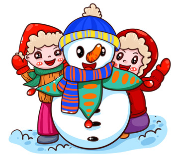 可爱小孩与雪人