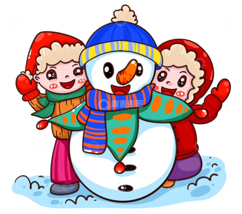 源文件下载【趣麦麦图】-可爱小孩与雪人