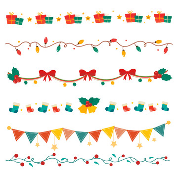 卡通可爱冬天圣诞节日装饰图标线条分割线