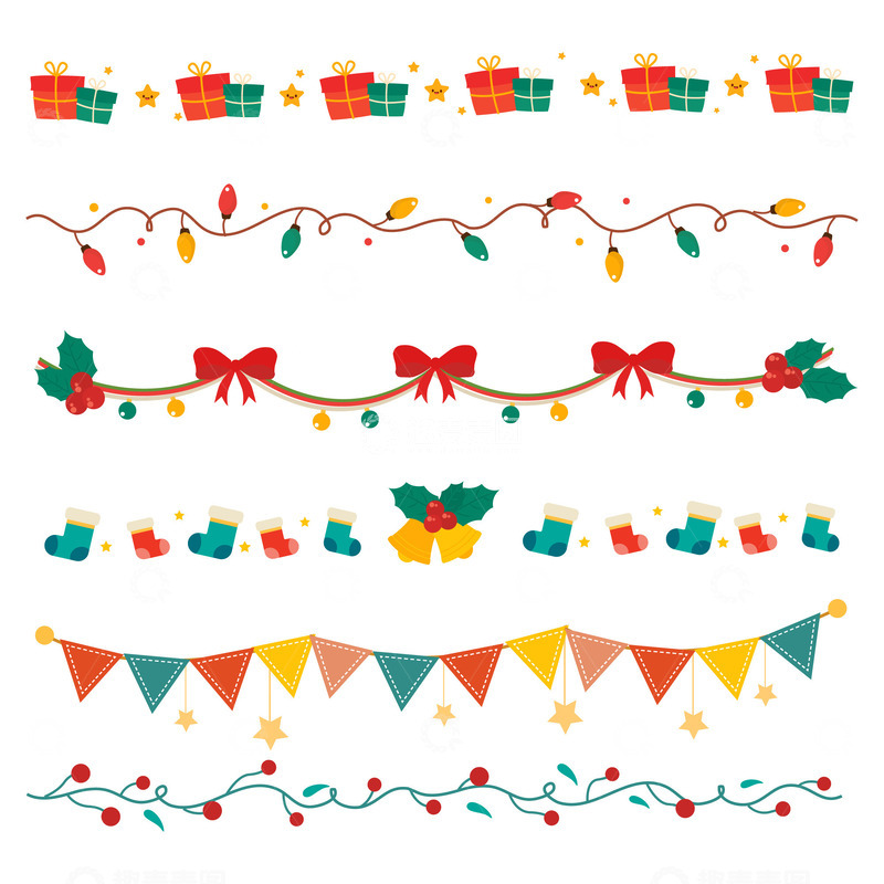 源文件下载【趣麦麦图】卡通可爱冬天圣诞节日装饰图标线条分割线