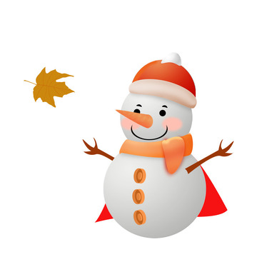 冬季小雪人落叶冬天冷