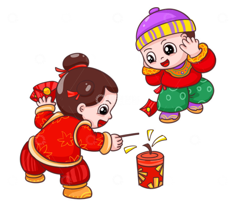 源文件下载【趣麦麦图】可爱小孩过年放烟花