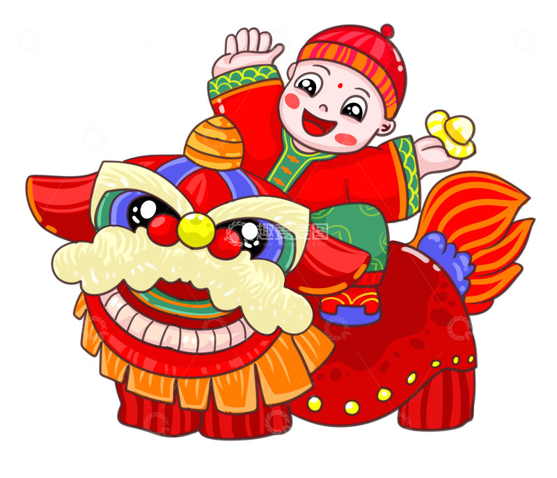 源文件下载【趣麦麦图】过年舞狮子的男孩子
