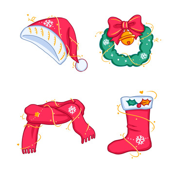 圣诞节装饰元素圣诞帽围巾圣诞袜铃铛
